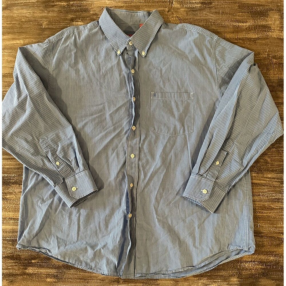 Izod Shirt Mens Size 2XL Blue Shirt Sleeve Button Down Checkered Plaid Dress